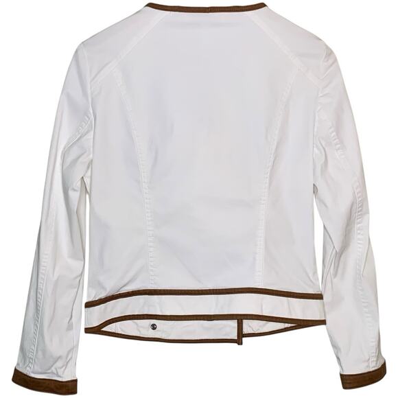 WHBM Jacket NWT Women's Size 4 White Coated Denim Contrast Piping Moto Style - Picture 2 of 6